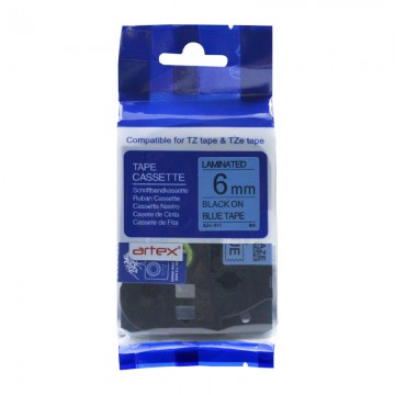 AZE511 COMPATIBLE Label Tape for Brother 6MM Black on Blue