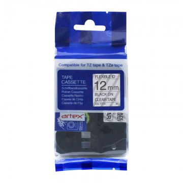 AZEFX131 COMPATIBLE Label Tape for Brother 12MM Black on Clear