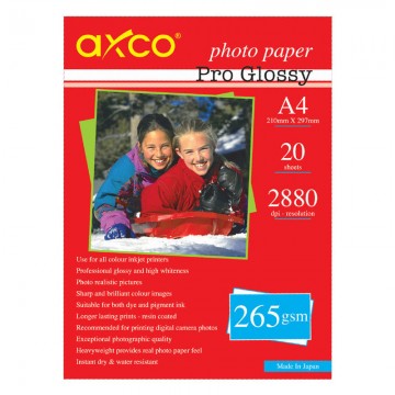 AXCO Pro Glossy Photo Paper 265g A4 20's