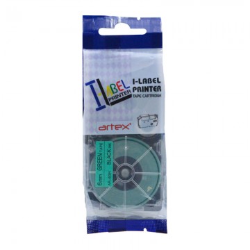 AR6GN COMPATIBLE Label Tape for Casio 6mm Black on Green