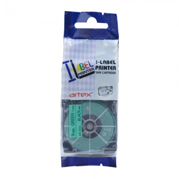 AR9GN COMPATIBLE Label Tape for Casio 9mm Black on Green