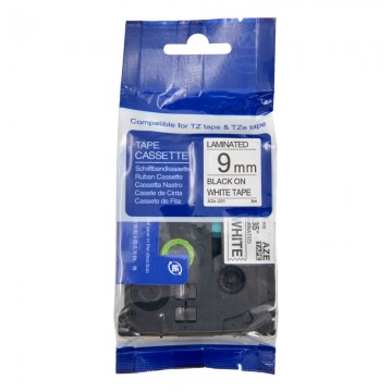 AZE221 COMPATIBLE Label Tape for Brother 9mm Black on White