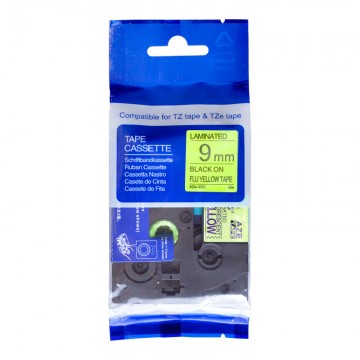 AZEC21 COMPATIBLE Label Tape for Brother 9mm Black on FLU.Yellow