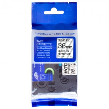 AZEFX161 COMPATIBLE Label Tape for Brother 36mm Black on CLear