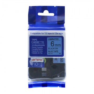 AZE511 COMPATIBLE Label Tape for Brother 6mm Black on Blue