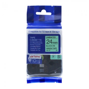 AZE751 COMPATIBLE Label Tape for Brother 24mm Black on Green