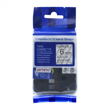 AZEFX111 COMPATIBLE Label Tape for Brother 6mm Black on Clear
