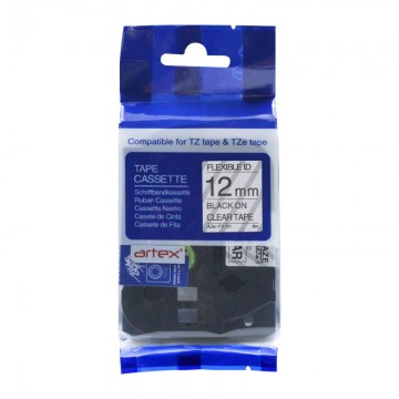 AZEFX131 COMPATIBLE Label Tape for Brother 12mm Black on Clear