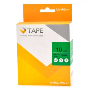 VARIMARK 10MGK Labelling Tape 10mm  Black on Green