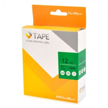 VARIMARK 12MGK Labelling Tape 12mm  Black on Green