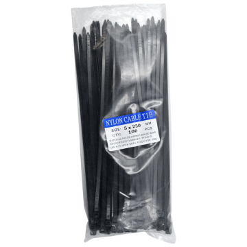 Cable Tie 5x250mm 10" Black 100's