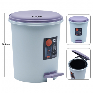 XWS001 Pedal Dustbin Round 12L Purple Lid